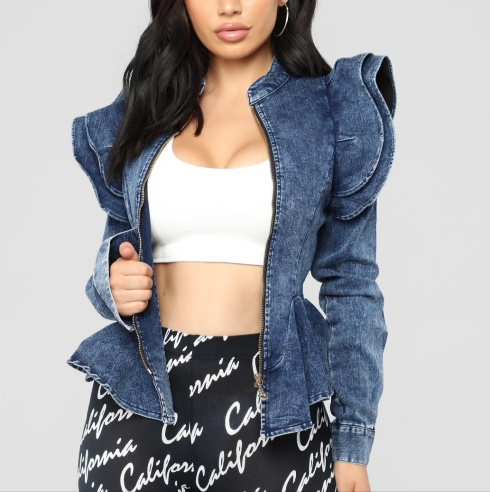 Denim Peplum Jacket Blue Wash
